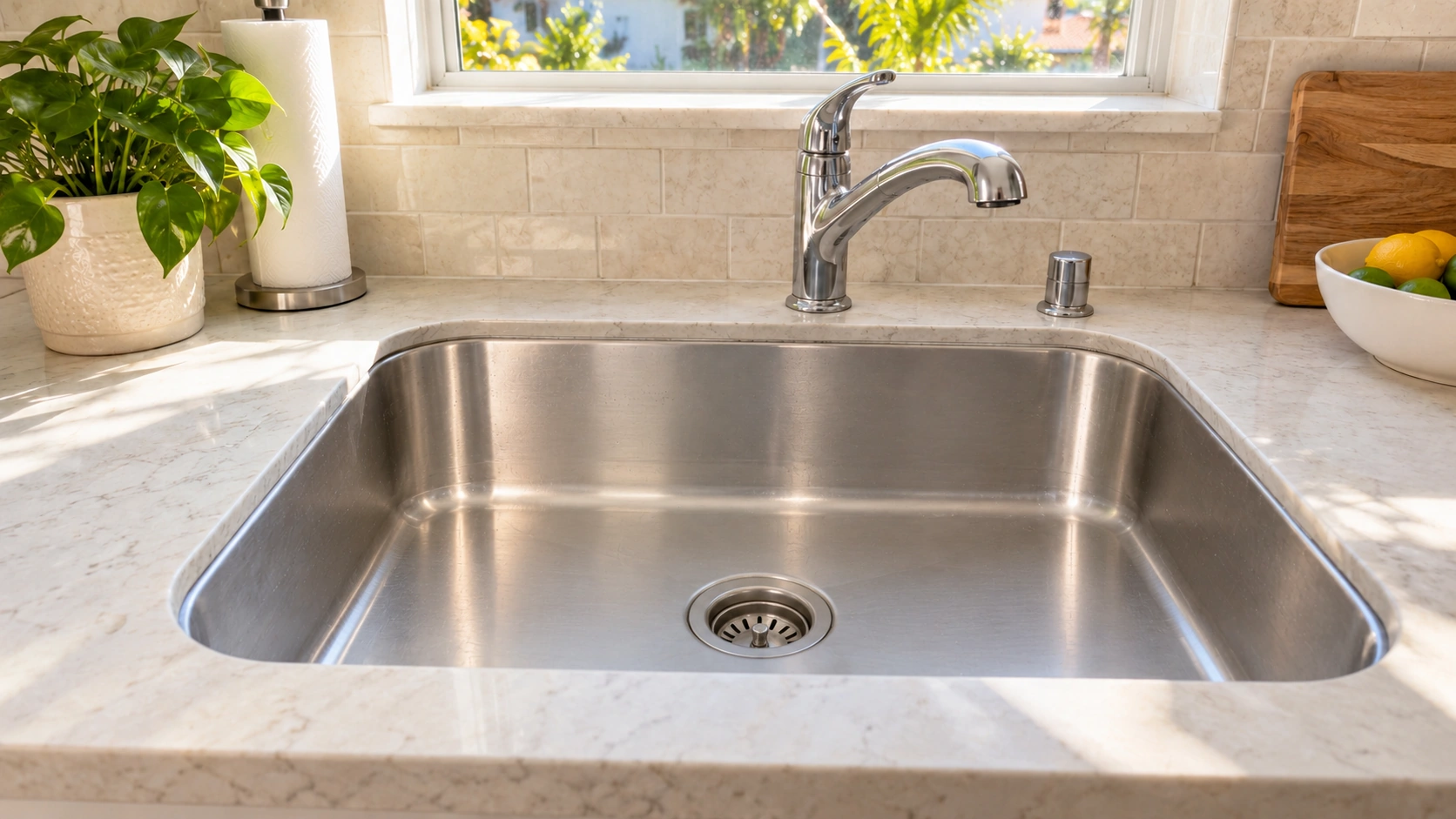 The same sink empty and clear.
